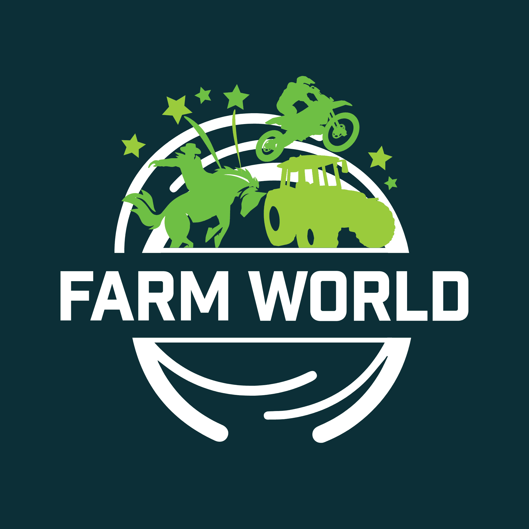 Farm World Logo - White on Dark Background